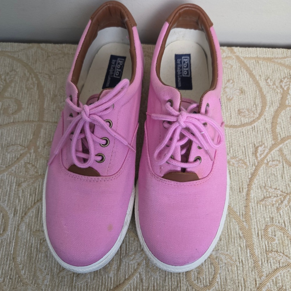 Polo Ralph Lauren Vaughn Pink Canvas Low Top Sneakers Womens Size 6